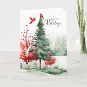 Happy Holidays Red Cardinals Woodland Christmas Holiday Card