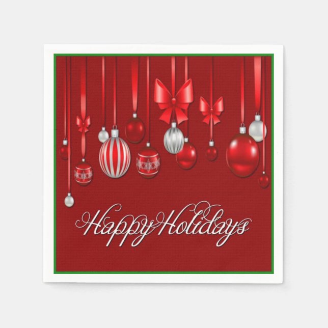 Happy Holidays Red Christmas Ornament Napkins (Front)