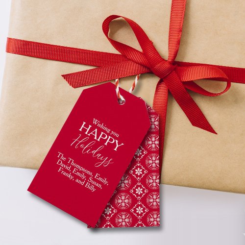 Happy Holidays Red Cute Festive Simple Snowflake  Gift Tags
