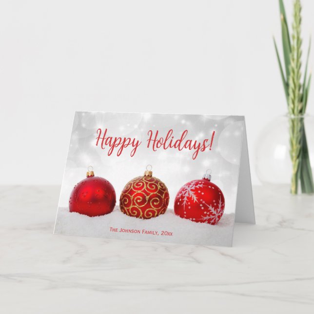 Happy Holidays Red Decor Greeting Cards (Front)