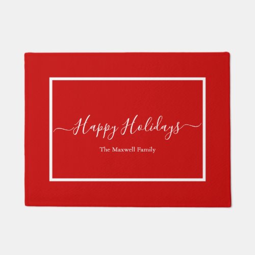 Happy Holidays red family name  Doormat