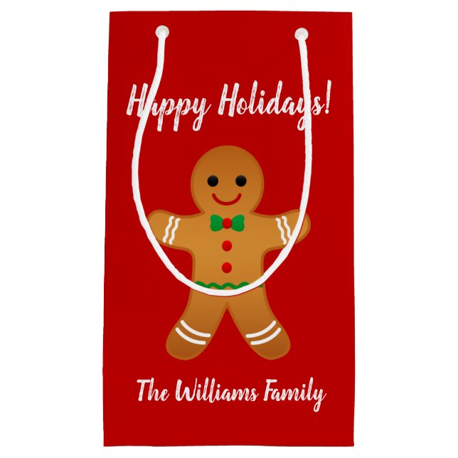 Happy Holidays! | Red Gingerbread Man Christmas Small Gift Bag (Front)