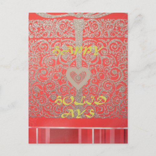 Happy Holidays Red Glitter heart design Holiday Postcard