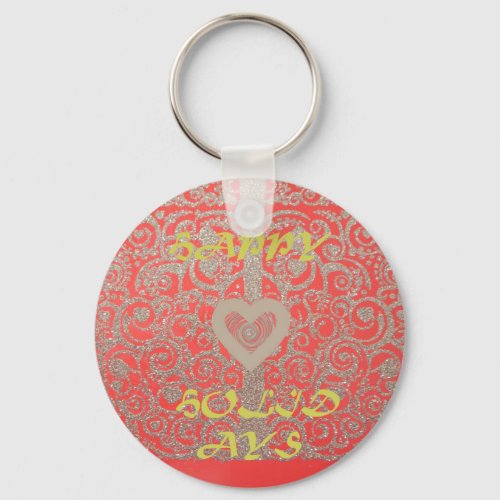 Happy Holidays Red Glitter heart design Keychain
