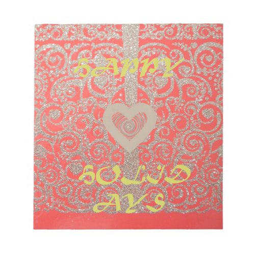 Happy Holidays Red Glitter heart design Notepad