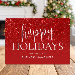 Happy Holidays Red Glitter Modern Business Holiday Card