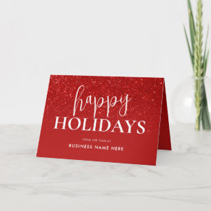 Happy Holidays Red Glitter Modern Business Holiday Card