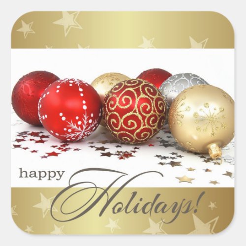 Happy Holidays Red Gold Baubles Christmas  Square Sticker