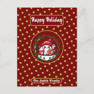 Happy Holidays Red Gold Christmas Postcard