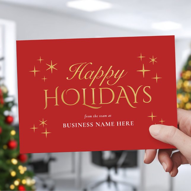 Happy Holidays Red Gold Elegant Modern Business Holiday Card (Creator Uploaded)