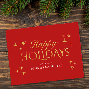Happy Holidays Red Gold Elegant Modern Business Holiday Postcard