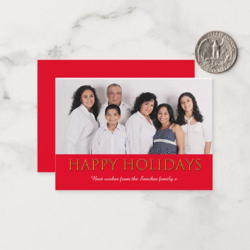 Happy holidays red gold  photo Flat Note Card