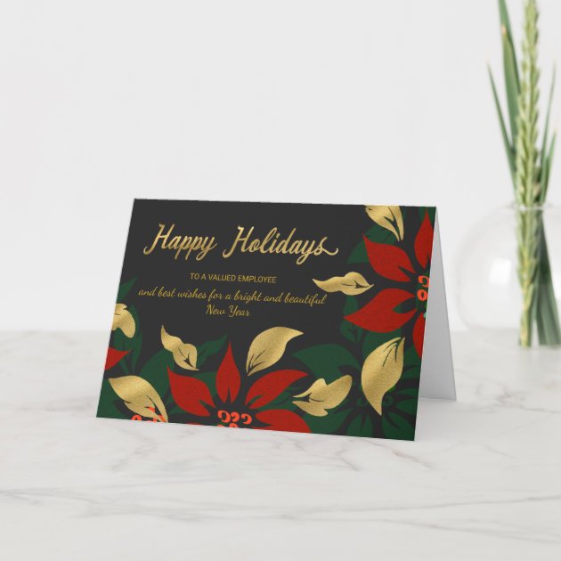 Happy Holidays Red & Gold Poinsettia Faux Foil Holiday Invitation