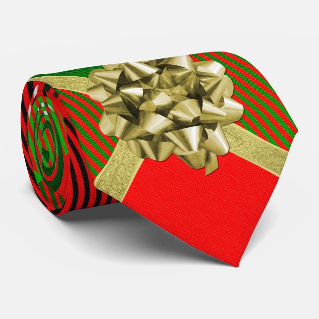 Happy Holidays Red Green Christmas Tartan Pattern Neck Tie (Rolled)