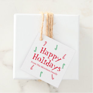 Happy Holidays red green white custom name cute Favor Tags