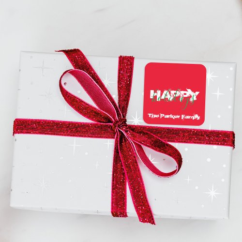 Happy Holidays Red Green  White Modern Typography Square Sticker