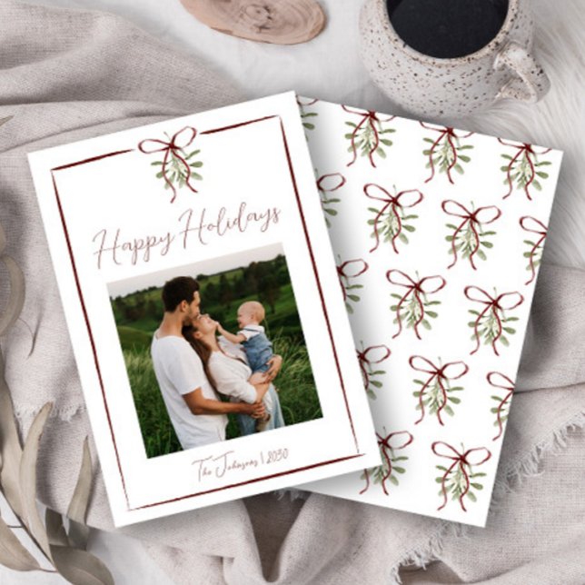 Happy Holidays Red Hand Drawn Bow Winter Photo Invitation (Creator Uploaded)