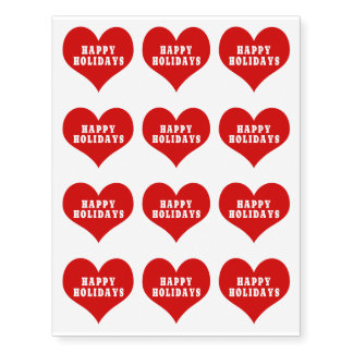 HAPPY HOLIDAYS Red Love Heart Temporary Tattoos