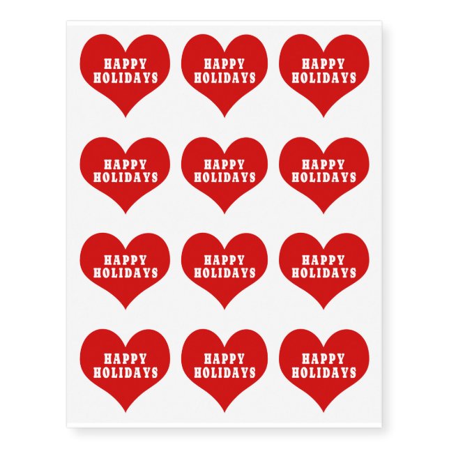 HAPPY HOLIDAYS Red Love Heart  Temporary Tattoos (Front)