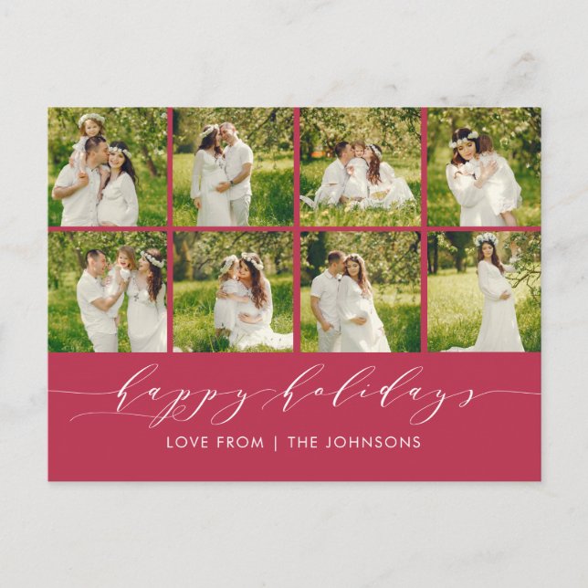 Happy Holidays Red Modern Elegant Photo Collage Holiday Postcard (Front)