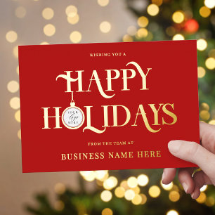 Happy Holidays Red Modern Logo Business Foil Holiday Card