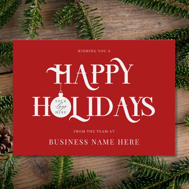 Happy Holidays Red Modern Logo Business Holiday Card (Creator Uploaded)