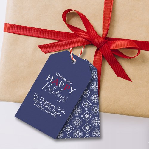 Happy Holidays Red Navy Blue Simple Snowflake  Gift Tags