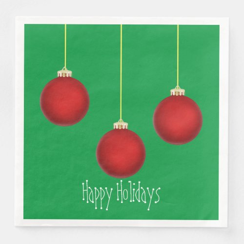 Happy Holidays Red Ornaments Paper Napkin