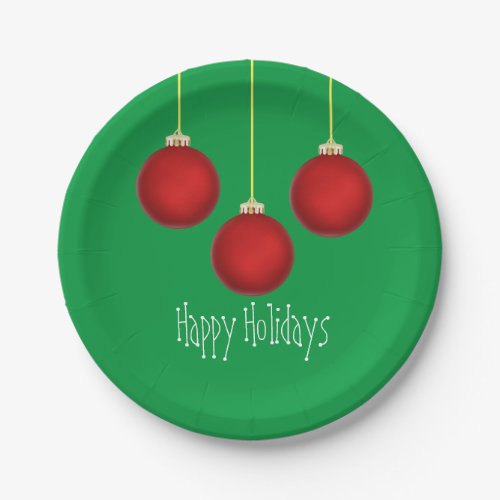 Happy Holidays Red Ornaments Paper Plate