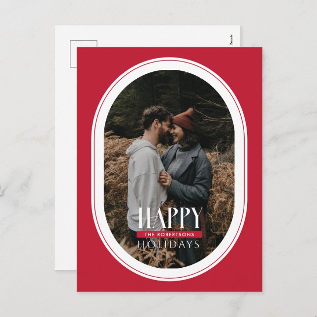 Happy Holidays Red Oval Frame Photo Postcard (Front/Back)