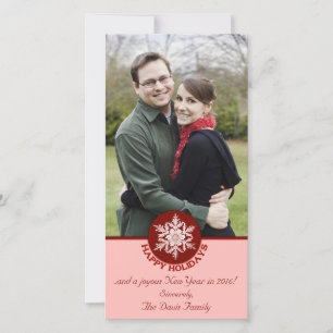 Happy Holidays Red Paper Snowflake 4x8 Holiday Card