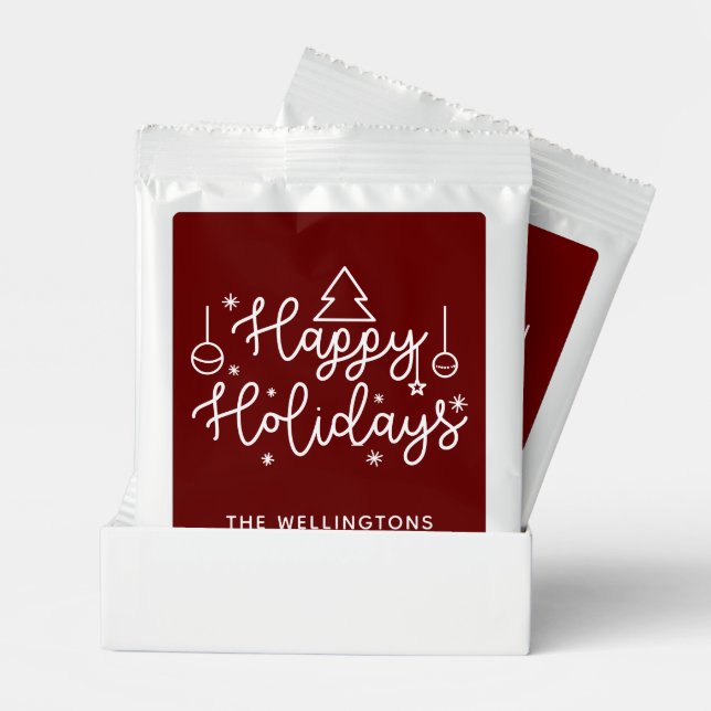 Happy Holidays Red Personalized Family Christmas  Hot Chocolate Drink Mix (Pair)
