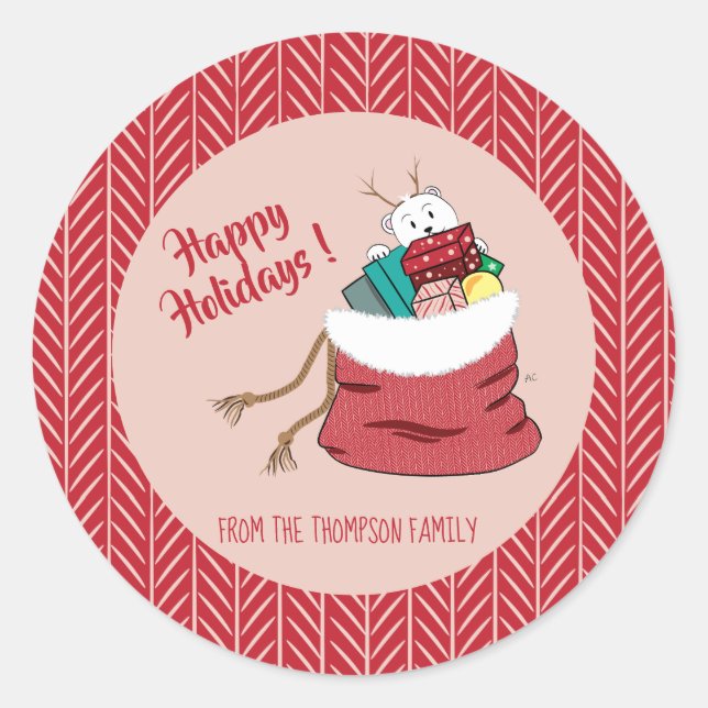 Happy Holidays Red Personalized Stickers (Front)