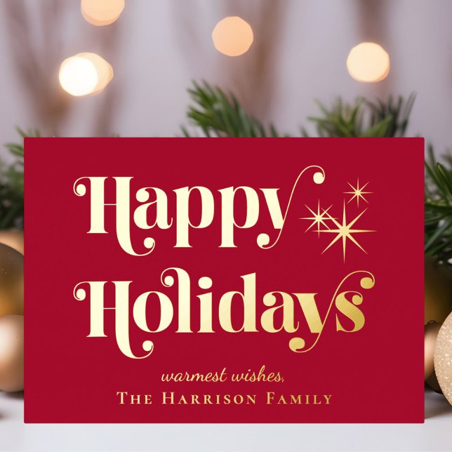 Happy Holidays Red Photo Christmas Foil Holiday Card (Creator Uploaded)