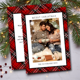 Happy Holidays Red Plaid Christmas Tartan Photo Holiday Card