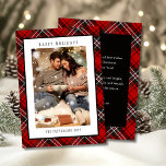 Happy Holidays Red Plaid Christmas Tartan Photo Holiday Card<br><div class="desc">Happy Holidays Red Plaid Christmas Tartan Photo Holiday Card Christmas Cards features a simple design with your favorite photo with the text overlay "Happy Holidays" in modern calligraphy script typography with a red plaid border. Personalized your names or custom text below and your custom message on the reverse. Perfect for...</div>