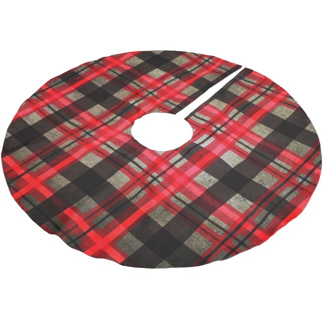 Happy Holidays Red Plaid Home Decorating Brushed Polyester Tree Skirt (Angled)