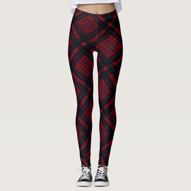 Happy Holidays Red Plaid Leggings (Front)