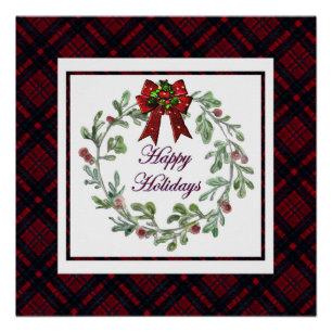 Happy Holidays Red Plaid Poster