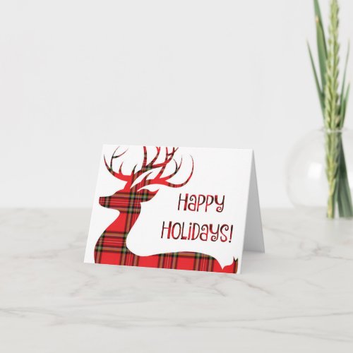 Happy Holidays  Red Plaid Reindeer Holiday Card