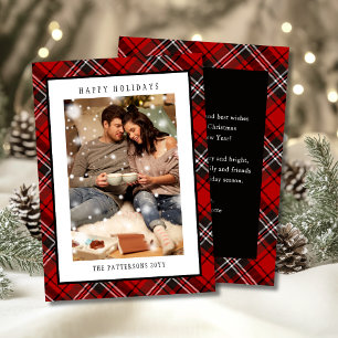 Happy Holidays Red Plaid Tartan Photo Holiday Card