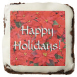 Happy Holidays Red Poinsettias Chocolate Brownie