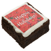 Happy Holidays Red Poinsettias Chocolate Brownie (Angled)