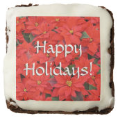 Happy Holidays Red Poinsettias Chocolate Brownie (Front)