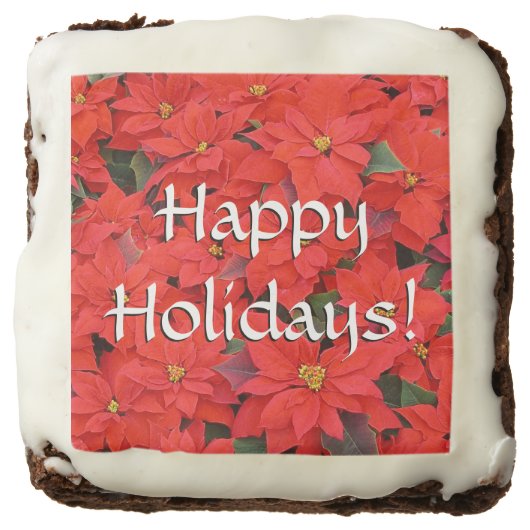 Happy Holidays Red Poinsettias Chocolate Brownie (Front)