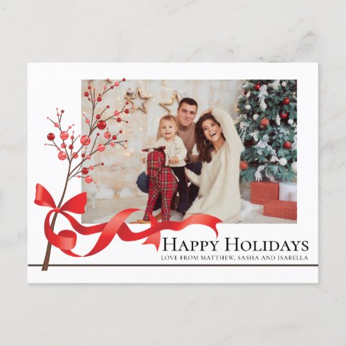 Happy Holidays Red Ribbon Photo  Christmas Holiday Postcard