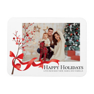 Happy Holidays Red Ribbon Photo Christmas Magnet