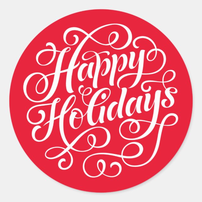 Happy Holidays Red Round Sticker (Front)