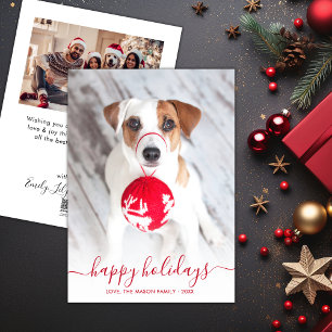 Happy Holidays Red Script 2 Photo Christmas Holiday Card