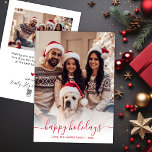 Happy Holidays Red Script 2 Photo Christmas  Holiday Card<br><div class="desc">Modern Elegant Red Script 2 Photo Happy Holidays Script Christmas Holiday Card. This festive, simple minimalist, whimsical two photo holiday greeting card template features „Happy Holidays ” greeting text which is written in a beautiful hand lettered swirly swash-tail font calligraphy script in red on white color background. On the reverse...</div>